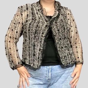 Whimsigoth grunge fairy crochet sequin pom pom chiffon trim cardigan